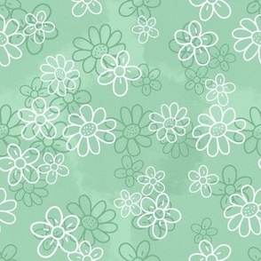 Green Gables Mint Green and white Flowers tiny