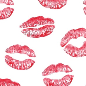 Oversized Lips Kisses Smooches Pattern 1 - White