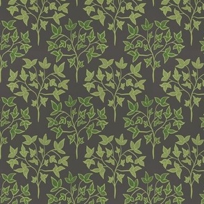 Traditional Pattern of Modern Leaves on Branches - Green and Dark Gray - Medium