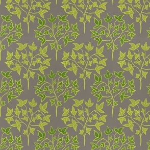 Traditional Pattern of Modern Leaves on Branches - Green and Gray - Medium