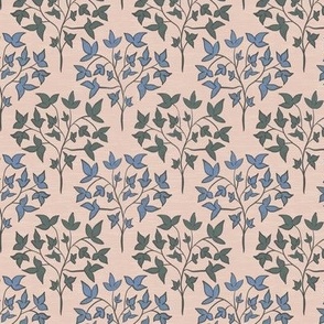 Traditional Pattern of Modern Leaves on Branches - Teal, Periwinkle, Peach - Medium