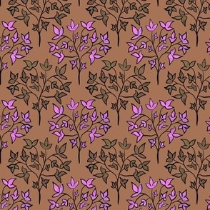 Traditional Pattern of Modern Leaves on Branches, Pink and Green - Medium