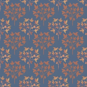 Traditional Pattern of Modern Leaves on Branches, Orange and Blue - Large