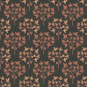 Traditional Pattern of Modern Leaves on Branches, Orange and Dark Gray - Large