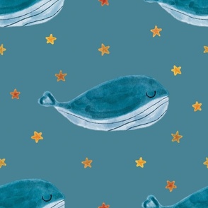 Willow Whale JUMBO spoonflower fabric by the yard