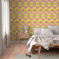 Large Bright Pink Orange Yellow and Lime Green Watercolor Horizontal Blocks with White Background