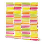 Large Bright Pink Orange Yellow and Lime Green Watercolor Horizontal Blocks with White Background