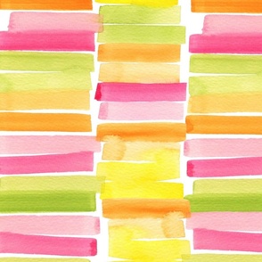 Large Bright Pink Orange Yellow and Lime Green Watercolor Horizontal Blocks with White Background