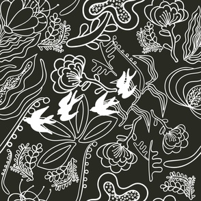 Abstract Flowers Black