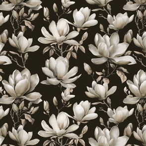 Magnolia Spring Romance Monochrome Ivory Grey Smaller Scale