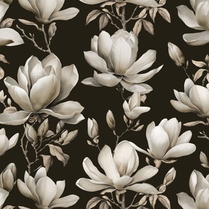 Magnolia Spring Romance Monochrome Ivory Grey Medium Scale