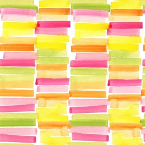 Medium Bright Pink Orange Yellow and Lime Green Watercolor Horizontal Blocks with White Background