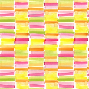 Small Bright Pink Orange Yellow and Lime Green Watercolor Horizontal Blocks with White Background