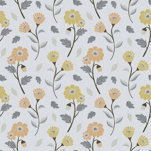 Retro Flowers Golden and Gray