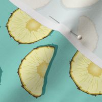 Pineapple slices on turquoise background