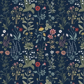 Millefleurs 'Windmill Road' of the Forest Biome | Multicolored on Dark blue | 12