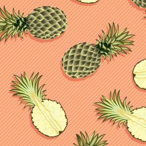 Pineapples, coral background