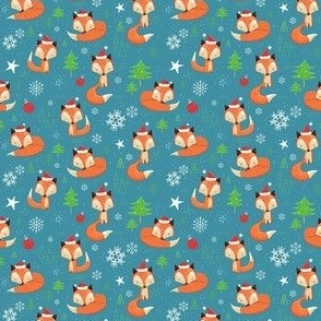 Christmas Winter Fox on Teal Green/Blue 3" repeat