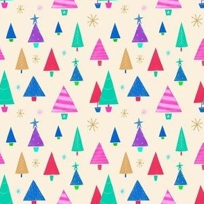 Kitschy Simple Christmas Trees Jewel Pinks on Cream