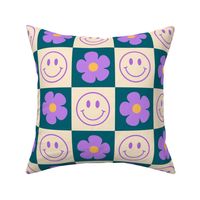 Smiley Flower Checker Blue