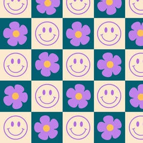 Smiley Flower Checker Blue