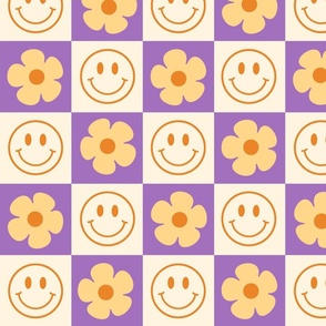 Smiley Flower Checker Violet & Yellow
