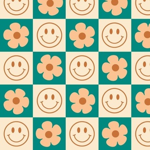 Smiley Flower Checker Teal