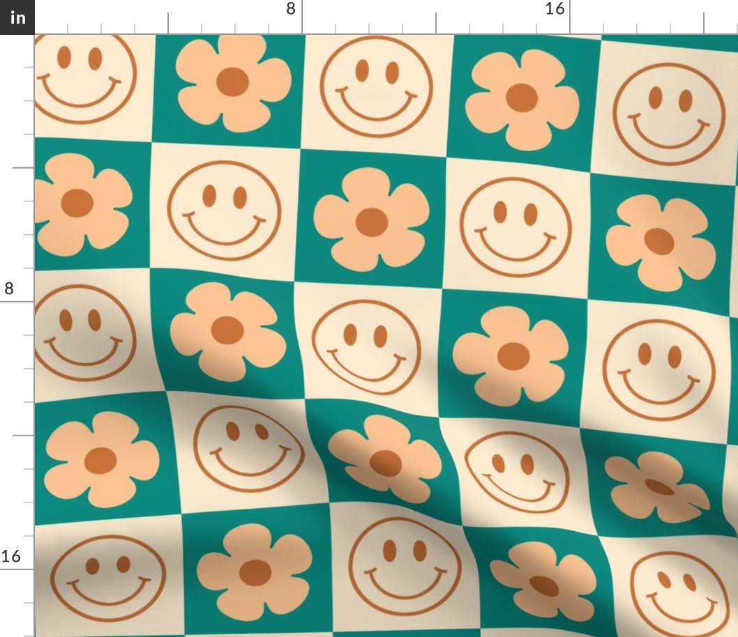 Smiley Flower Checker Teal