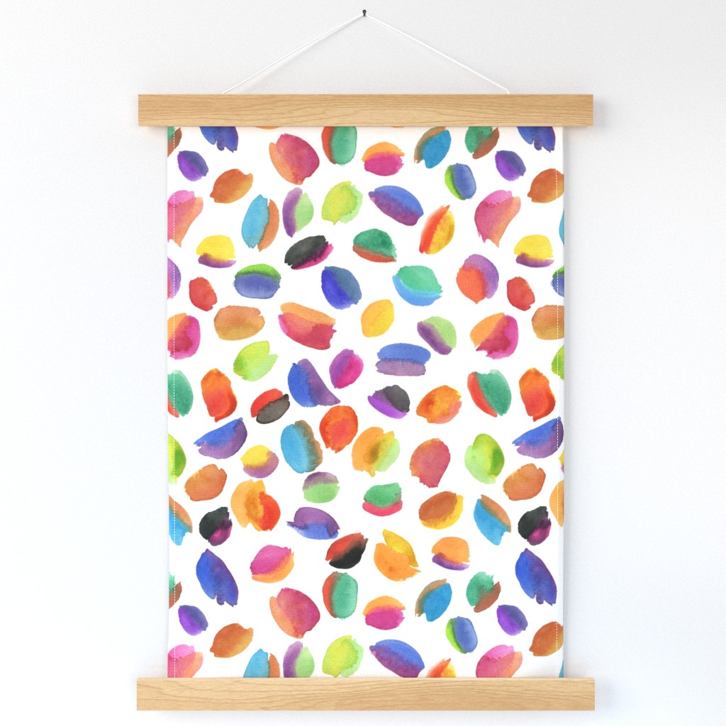 cute colorful watercolor scattered brushstrokes, playful marble color splashes on white background