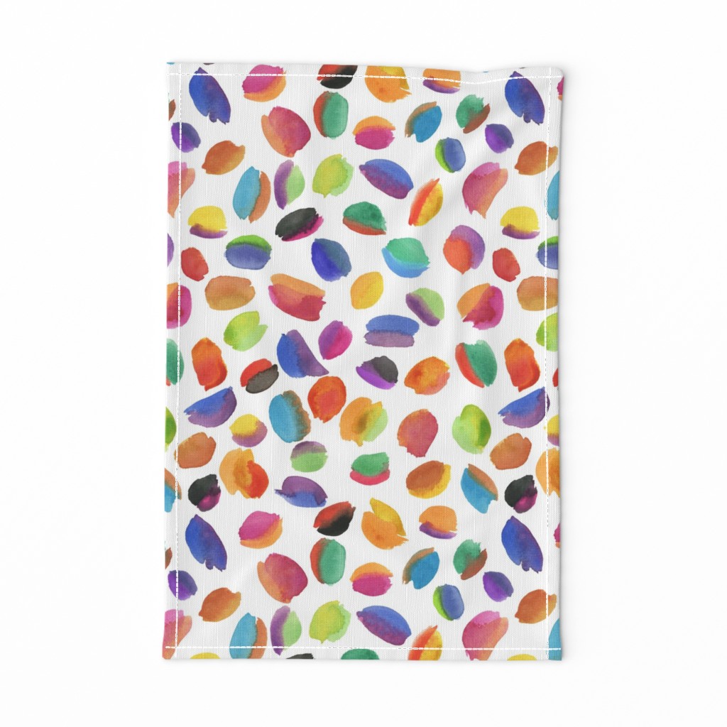 cute colorful watercolor scattered brushstrokes, playful marble color splashes on white background