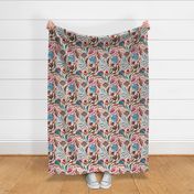 wild watercolor floral botanical design in beige blue, brown red and pink colors