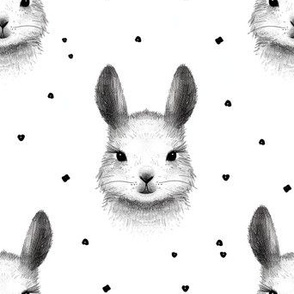Handdrawn bunny rabbit cute nursery black and white