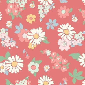 loose daisies and scattered flowers - berry pink