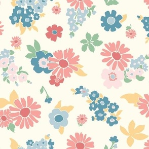 loose daisies and scattered flowers - white pink and blue 