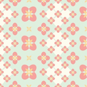 quad flower geometric - large scale - mint and pink 