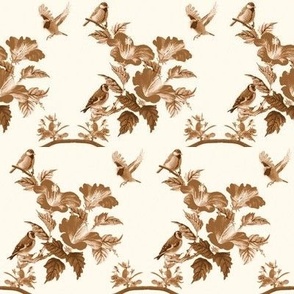 fleurs et oiseaux en tons sepia