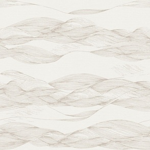 Large sea waves drawing lines in taupe beige natural wallpaper