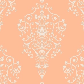 Elegant Coral and White Damask Pattern with Floral Motifs