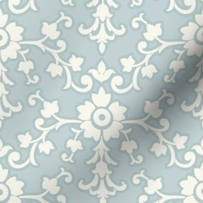 Soft Blue and Cream Damask Floral Pattern Design