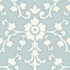 Soft Blue and Cream Damask Floral Pattern Design
