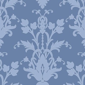 Elegant Blue and White Damask Floral Wallpaper Design