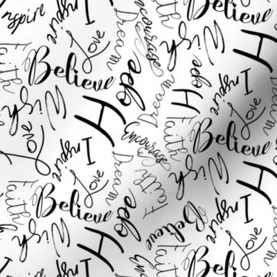 positive affirmations scattered black and white