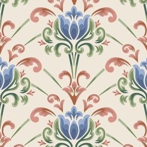 Multicolored Floral Damask Pattern on a Neutral Background
