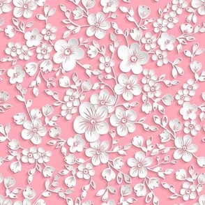 Delicate Sakura Blossoms Floral Pattern on Pink Backdrop