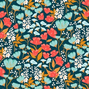 Grand Chintzy Floral (Dark Teal)