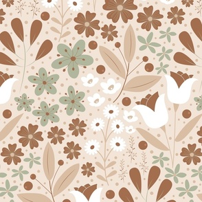 Large / Ethereal Blooms - Creamy Beige - Earth Tones - Sage Green - Florals - Flowers - Botanicals - Nature - Roses - Tulips - Floral Wallpaper