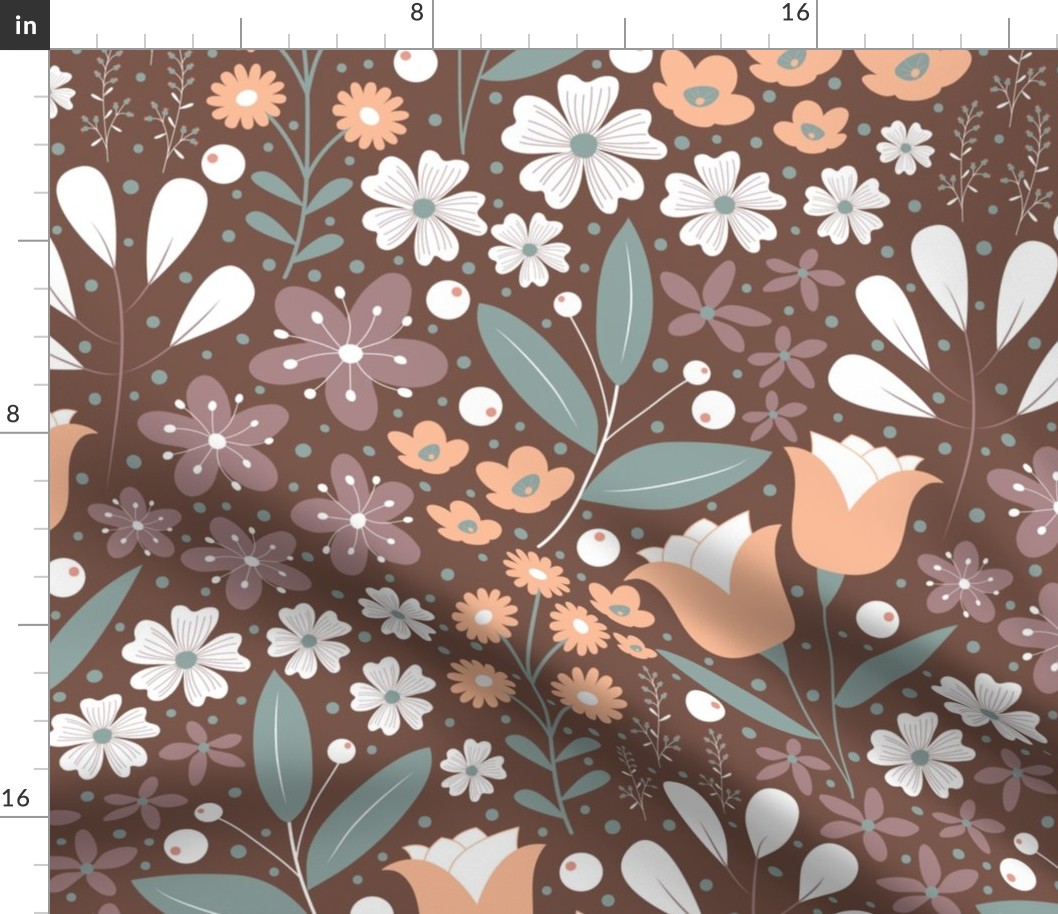Large / Ethereal Blooms - Mocha Brown - Florals - Flowers - Botanicals - Nature - Roses - Tulips - Floral Wallpaper - Earth Tones