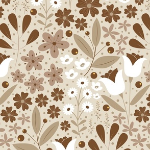 Large / Ethereal Blooms - Ivory Mist - Florals - Flowers - Monochromatic - Botanicals - Nature - Roses - Tulips - Floral Wallpaper - Earth Tones