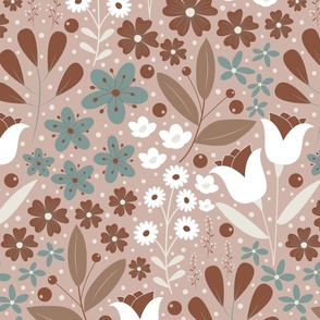 Large / Ethereal Blooms - Faded Terracotta - Florals - Flowers - Botanicals - Nature - Roses - Tulips - Floral Wallpaper - Earth Tones