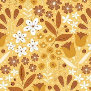 Large / Ethereal Blooms - Yellow and Brown - Florals - Flowers - Monochromatic - Botanicals - Nature - Roses - Tulips - Floral Wallpaper - Earth Tones